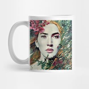 Portrait of young  Woman with  flowers Mug